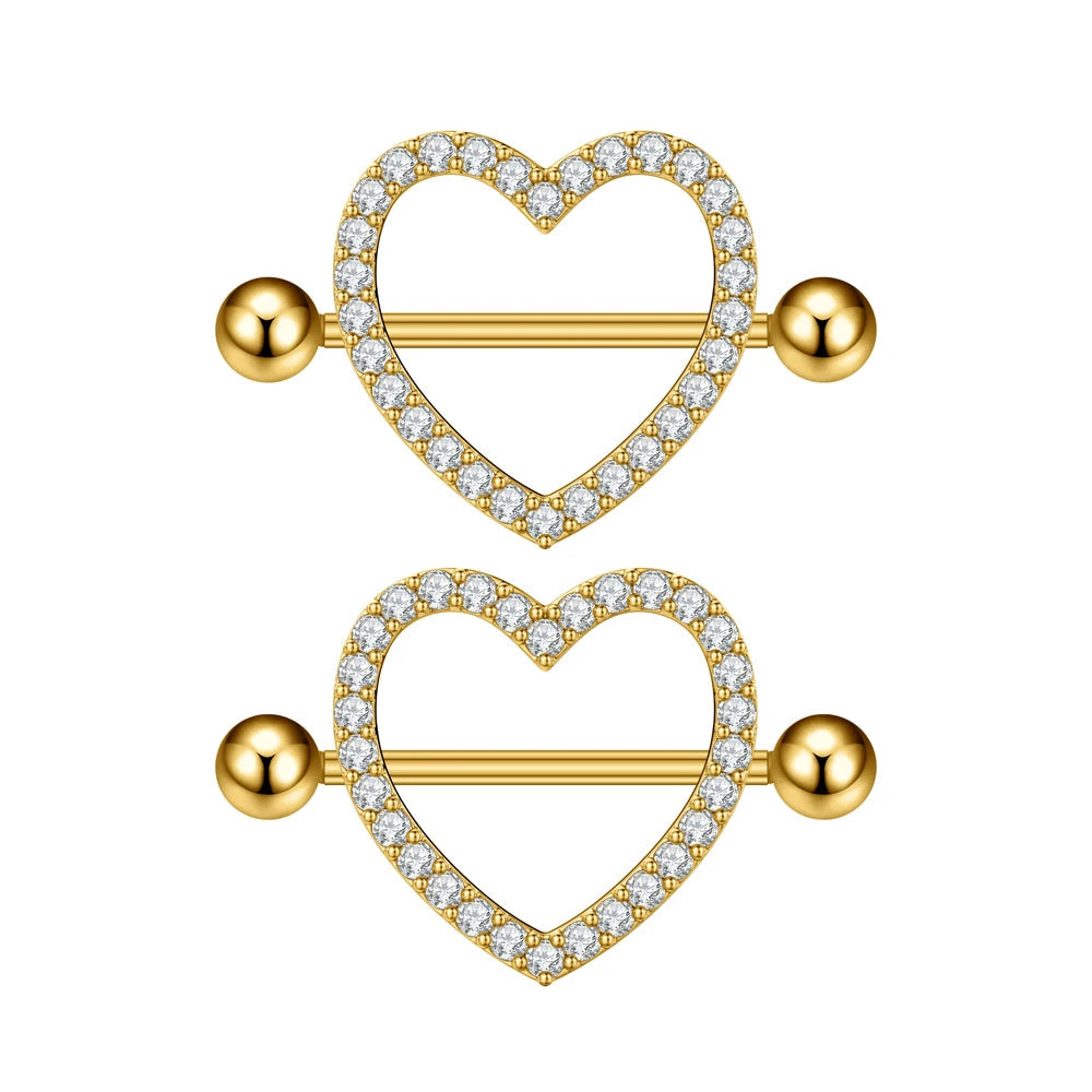2pcs Both Sides Screwed Heart Nipple Ring for Women Girls 14G Stainless Blue Pink Zircon Sexy Nipple piercing nombril Nipple Bar Good Vibrations