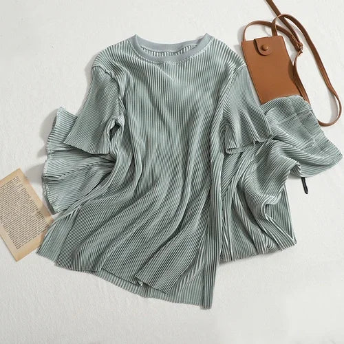 Two-piece Set Casual Pants Suit Female 2026 Summer New Temperament O Neck T-shirt  + High Waist Slit Wide Leg Pants Womens Good Vibrations