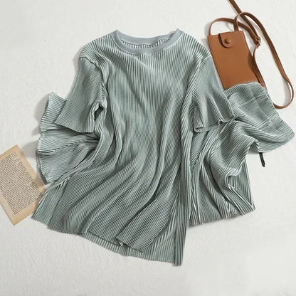Two-piece Set Casual Pants Suit Female 2026 Summer New Temperament O Neck T-shirt  + High Waist Slit Wide Leg Pants Womens Good Vibrations