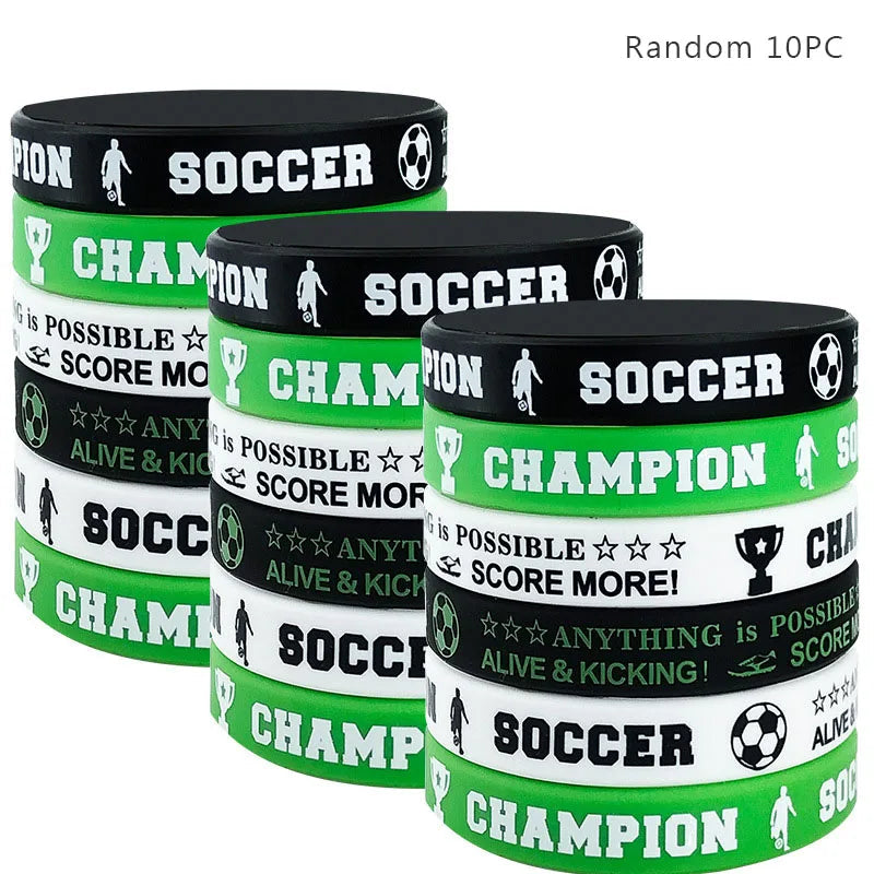 Football Party Favors Soccer Silicone Bracelets Sports Theme Bracelet Happy Birthday Party Decor Kids Adult Boy Party Supplies Good Vibrations