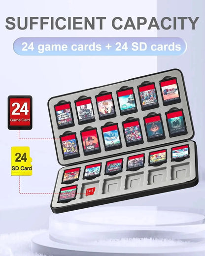 Switch Game Holder Case with 24 Cartridge Slots and 24 Micro SD Card Storage Portable Game Organizer Travel Switch Accessories Good Vibrations