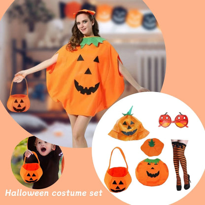 Halloween Adult Pumpkin Costume Set - Pumpkin Clothes Headband Pumpkin Tote Bag Glasses and Long-leg Socks Party Supplies Good Vibrations