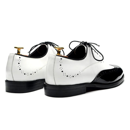 Formal Oxfords Shoes for Men White Black Real Cow Patent Leather Business Lace-up Wingtip Toe Brogue Wedding Mens Dress Shoes Good Vibrations