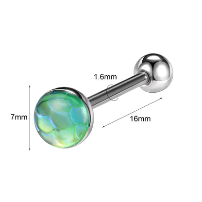 ZS 1Piece 14G Oil Luminescence Tongue Piercing Rings Stainless Steel Tongue Stud Skull Star Studs Earrings BCR Piercings Jewelry Good Vibrations Adult Super Store