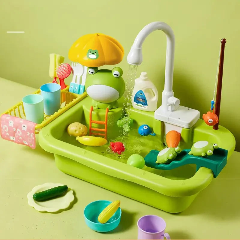 Kids Kitchen Sink Toys Electric Dishwasher Playing Toy With Running Water Pretend Play Food Fishing Toy Role Playing Girls Gift Good Vibrations