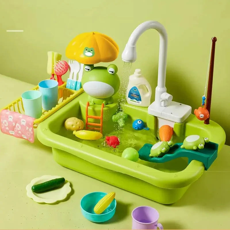 Kids Kitchen Sink Toys Electric Dishwasher Playing Toy With Running Water Pretend Play Food Fishing Toy Role Playing Girls Gift Good Vibrations