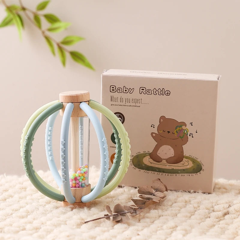 Baby Rattle Toy Wooden Rain Drum With Silicone Baby Sensory Touch Toy Newborn Dental Care Gum Anti-eating Hand Molar Stick Gif Good Vibrations