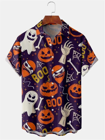 Men's Fashion Halloween Shirt Summer Cute Style Men's Clothing Party Holiday Men Top Pumpkin Head Print Boys' Short Sleeve Shirt Good Vibrations