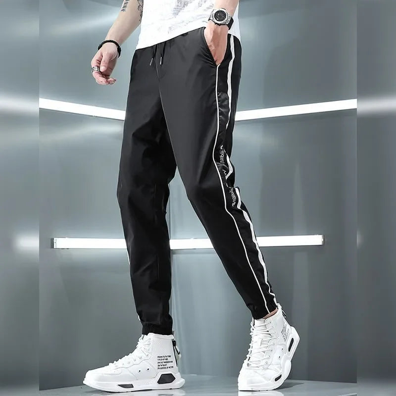 Spring Summer Harajuku Elastic Waist Quick Drying Stripe Casual Baggy Sport Running Work Trousers Man Casual Jogger Sweatpants Good Vibrations