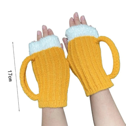 3D Beer Cup Hat Funny Creative Knitted Pullover Cap Autumn Winter Versatile Unisex Warm Hairline Cap Beer Lovers' Year Presents Good Vibrations