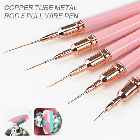 7/10/12/15/20m Pink French Nail Art Liner Painting Brush 5Pcs/set Ultra-thin Elongated Lines Nail Drawing Pen Brush DIY Manicure Good Vibrations