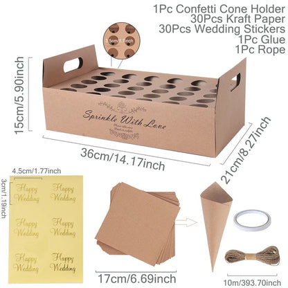 Wedding Tray Confetti Cone Stand Box Kraft Paper Tray Rustic Wedding Decoration Wedding Confetti Cones Cones Wedding Set supply Good Vibrations