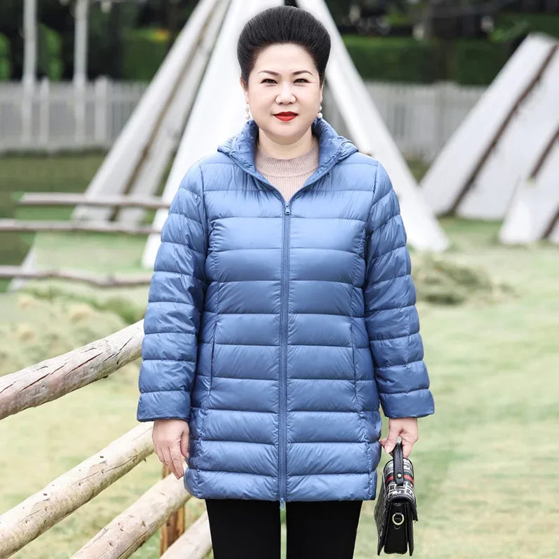 Autumn Winter Warm Women's Jacket 2023 New Korean Hooded Slim-fit X-long Mom Coat Plus Size 5xl 6xl Female Office Lady Jacket Good Vibrations