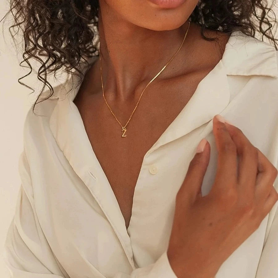 A-Z Initial Necklace 18K Gold Plated Necklace Cute Letter Stainless Steel Necklace for Women Good Vibrations