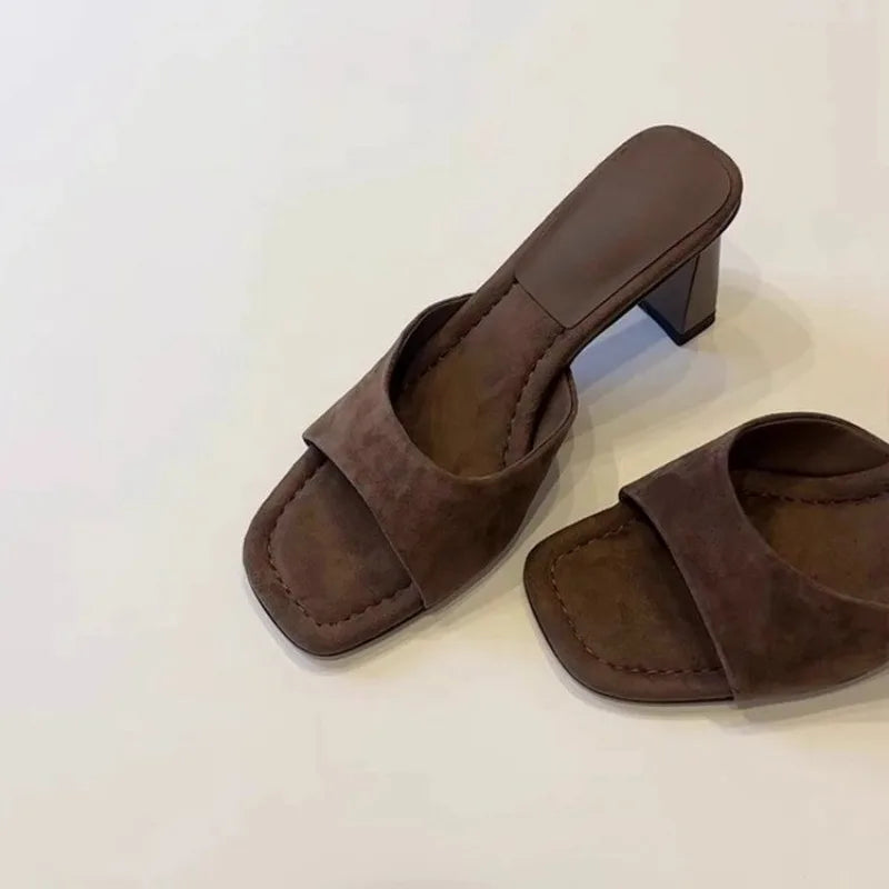 High Heels Women 2026 New French Sexy Open Toe High Heel Sandals and Slippers Square Toe Slippers Good Vibrations