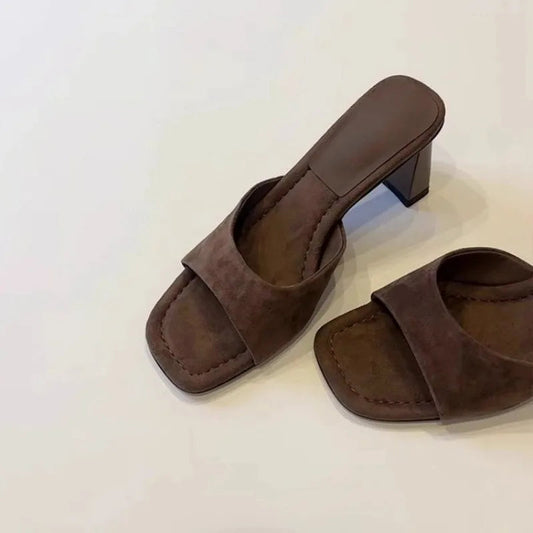 High Heels Women 2026 New French Sexy Open Toe High Heel Sandals and Slippers Square Toe Slippers Good Vibrations
