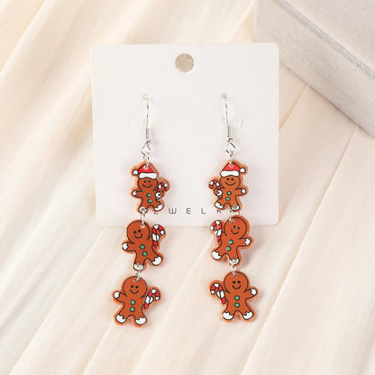 1Pair Christmas Woman Drop Earrings Acrylic Santa Claus Elk Gingerbread Man For Girl Birthday Festival Gift Good Vibrations