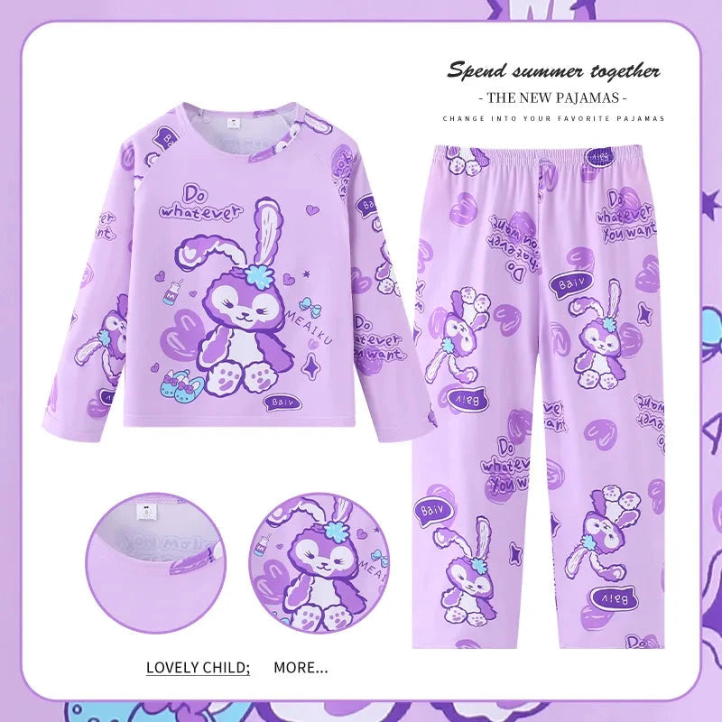 New Pajamas Boys Girls Pajamas Stitch Clothing Sets Kids Long Sleeve +Pant 2 Pieces Children Home Clothing Girl Nightgown Pjs Good Vibrations