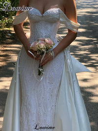 Newest Elegant White Wedding Dresses Mermaid Garden Sweet Wedding Gowns With Detachable Train Vestidos De Novia Customized Good Vibrations