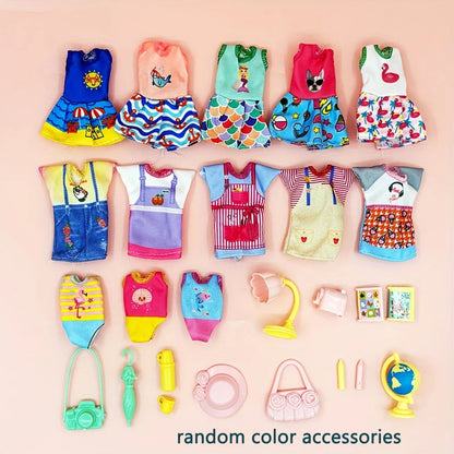 26pcs Fashion Doll Outfit Set for 5.5" Dolls - Includes 5 Dresses, 5 T-Shirt Dresses 3 Swimsuits & 13 Mini Accessories Gift Toy Good Vibrations