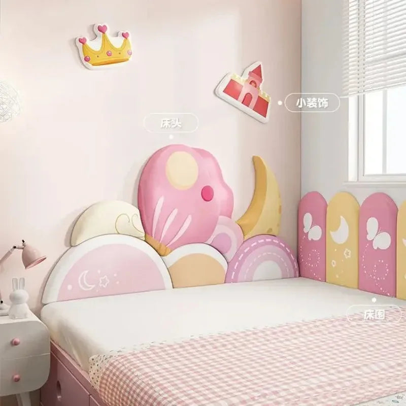Cartoon Bed Head Board Headboard Kids Room Decor Aesthetic 3D Wall Stickers Anti-collision Wall Panels Home Decoration Good Vibrations