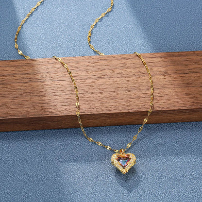 Top Luxury Colorful Crystal Ocean Heart Pendant Necklace For Women Trendy 316L Stainless Steel Jewelry Female Wedding Neck Chain Good Vibrations