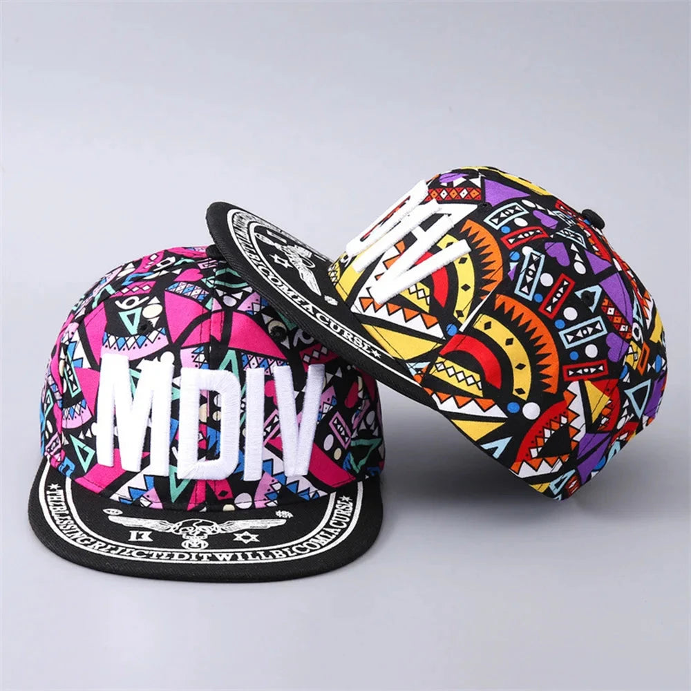 Floral Hip-hop Baseball Cap Boys Girls Embroidered Letters Flat Brim Sunshade Cap Street Hats For Parent-child Good Vibrations