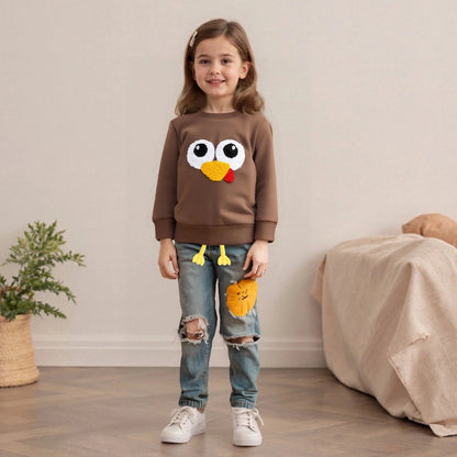 Little Boys Thanksgiving Day Sweatshirts Long Sleeve Round Neck Cartoon Turkey Pullover Good Vibrations