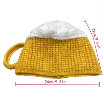 3D Beer Cup Hat Funny Creative Knitted Pullover Cap Autumn Winter Versatile Unisex Warm Hairline Cap Beer Lovers' Year Presents Good Vibrations