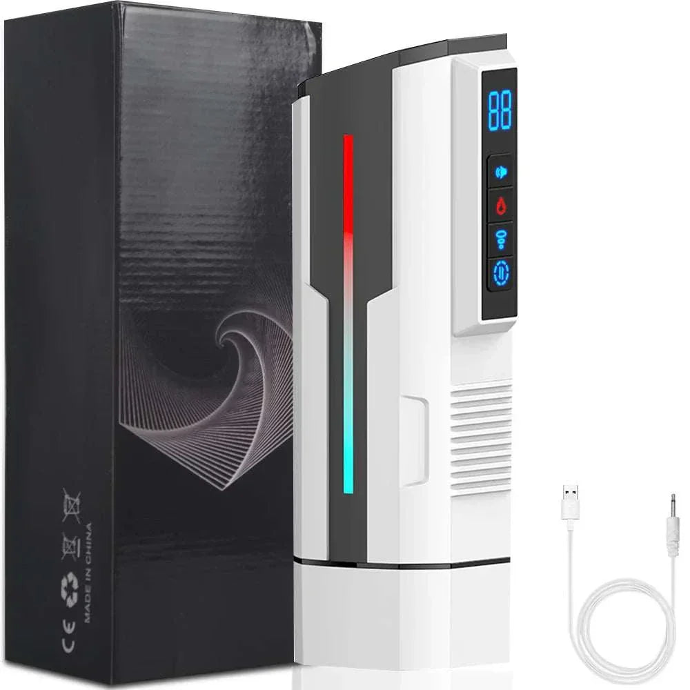 Automatic telescopic male masturbator cup with sucking and vibrating features, adult sex toy.