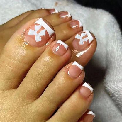 24pcs French Fake Toenails Pink Gradient Full Cover Short Square Toe Nails Foot Nails Tips for Women Girls Good Vibrations