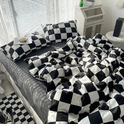 Checkerboard Bedding Comforter Set with Pillowcase bed sheet Single Full Size Bed Linen Duvet Cover Set Queen/King Double Single Good Vibrations
