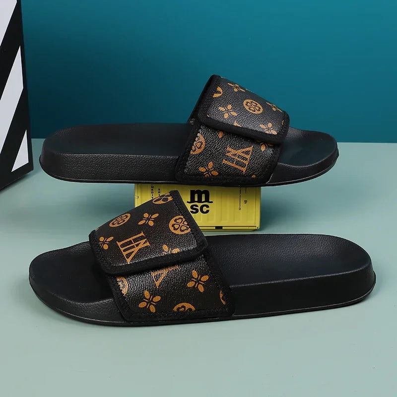 Men's Genuine Leather Sandals Comfortable Man Sandal House Slippers Man Summer Shoes Sale Genuine Mens Slipper Flip Flop Slides Good Vibrations