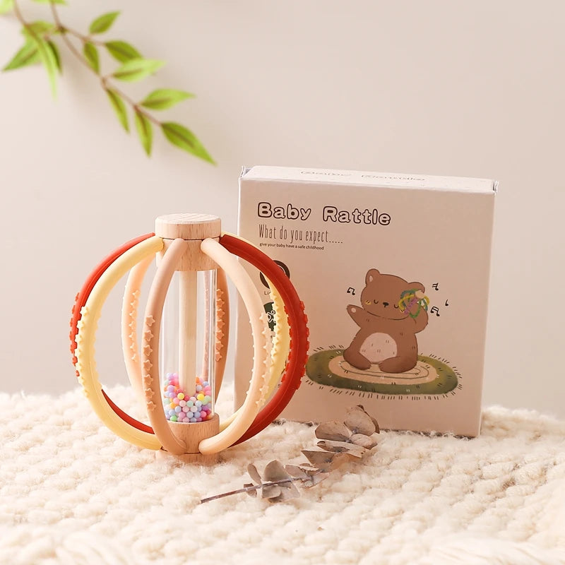 Baby Rattle Toy Wooden Rain Drum With Silicone Baby Sensory Touch Toy Newborn Dental Care Gum Anti-eating Hand Molar Stick Gif Good Vibrations