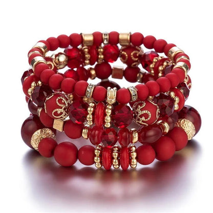 4pcs/set Boho Strand Bracelets For Women Crystal Beads Bracelets Heart Letter Elastic Bangles Wristband Yoga Jewelry Gifts Good Vibrations