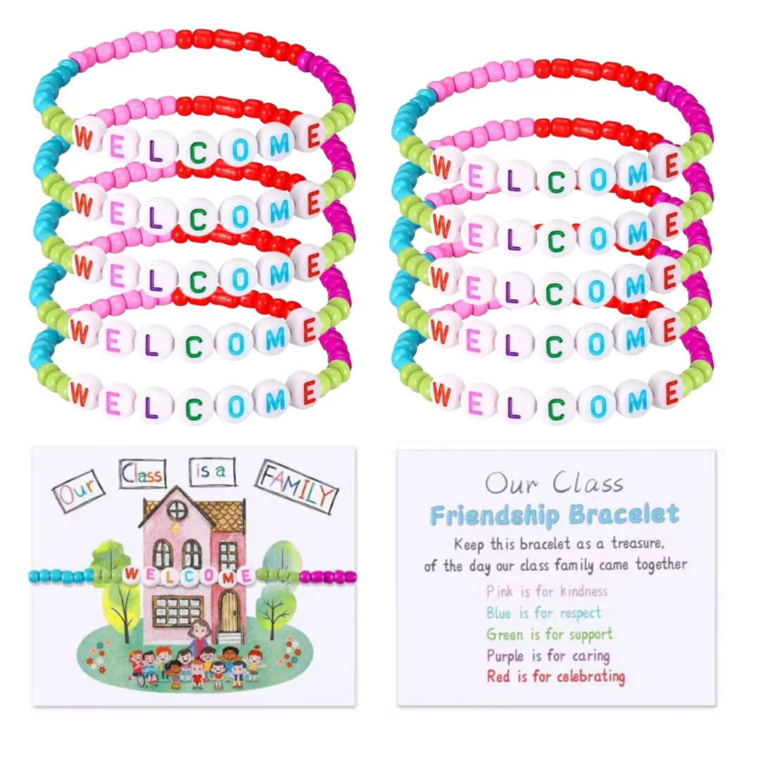 10 Sets Back to School Gifts for StudentInclude Our Class Is a Family Greeting Card andFirst Day of School Bracelet Good Vibrations