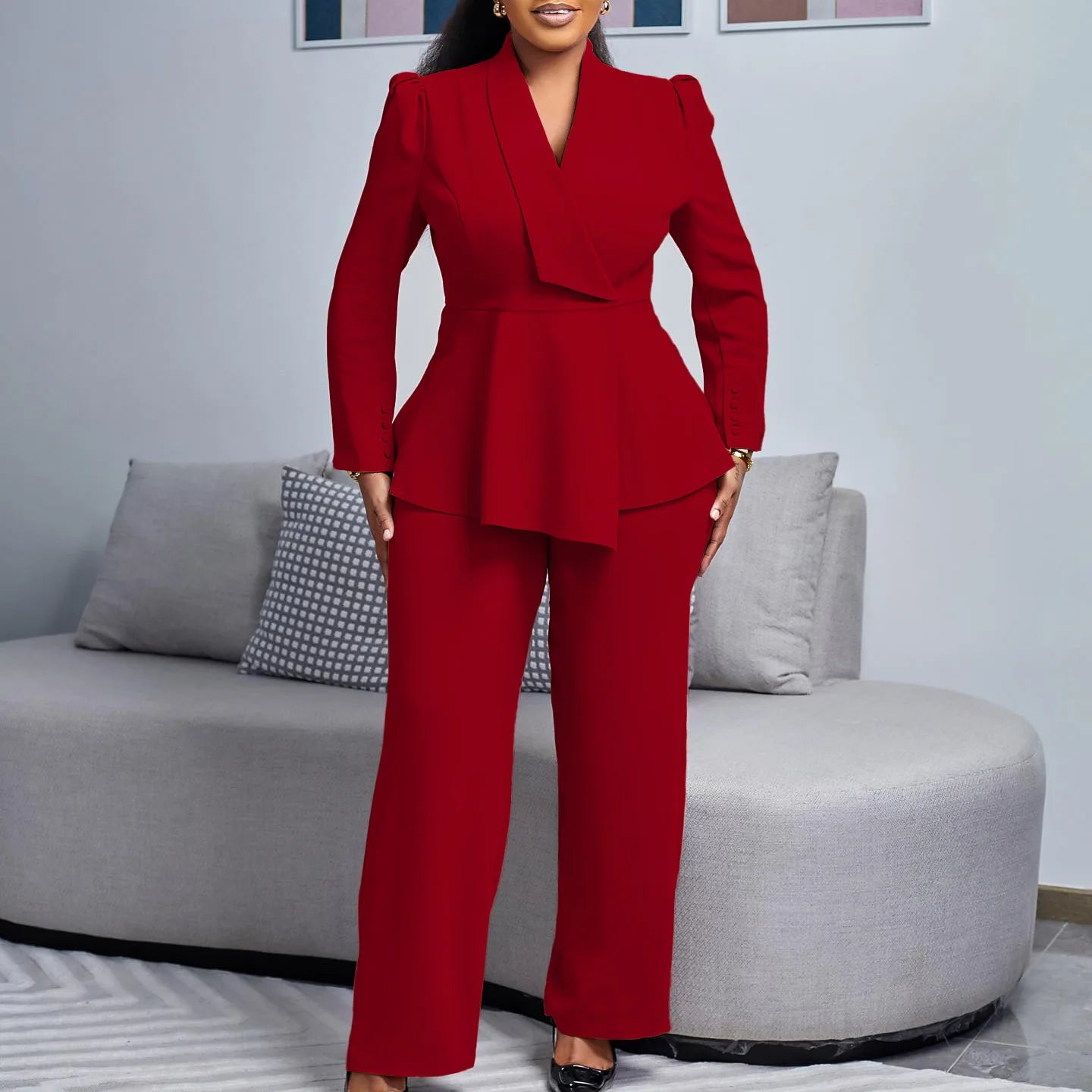 2 Piece Women Sets 2025 New Arrival Plus Size Spring Autumn Matching Sets Red Two Pieces Sets Top Pants Suits Outfits Clothing Good Vibrations
