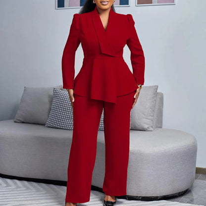 2 Piece Women Sets 2025 New Arrival Plus Size Spring Autumn Matching Sets Red Two Pieces Sets Top Pants Suits Outfits Clothing Good Vibrations