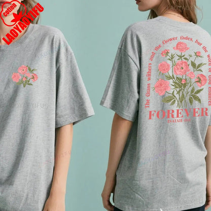 Boho Christian Shirt Women Bible Verse Tshirt Jesus Apparel Vintage Floral Tshirt Flower Graphic Cotton Tee Trendy Clothes Good Vibrations