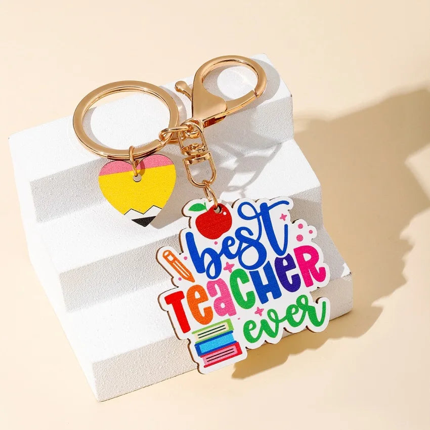Teachers Day Gift Keychain Graduation Decorations 2025 Bus Book Wood Pendant Bag Charms Tassel Key Chains for Best Friends Gifts Good Vibrations