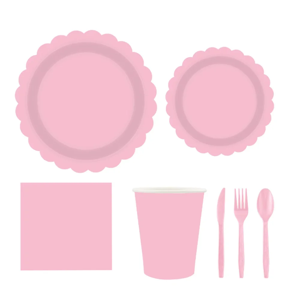 Light Pink Lace Birthday Party Supplies Pink Disposable Dinnerware Paper Napkin Cup Plate Tablecloth  For Wedding Decoration Good Vibrations