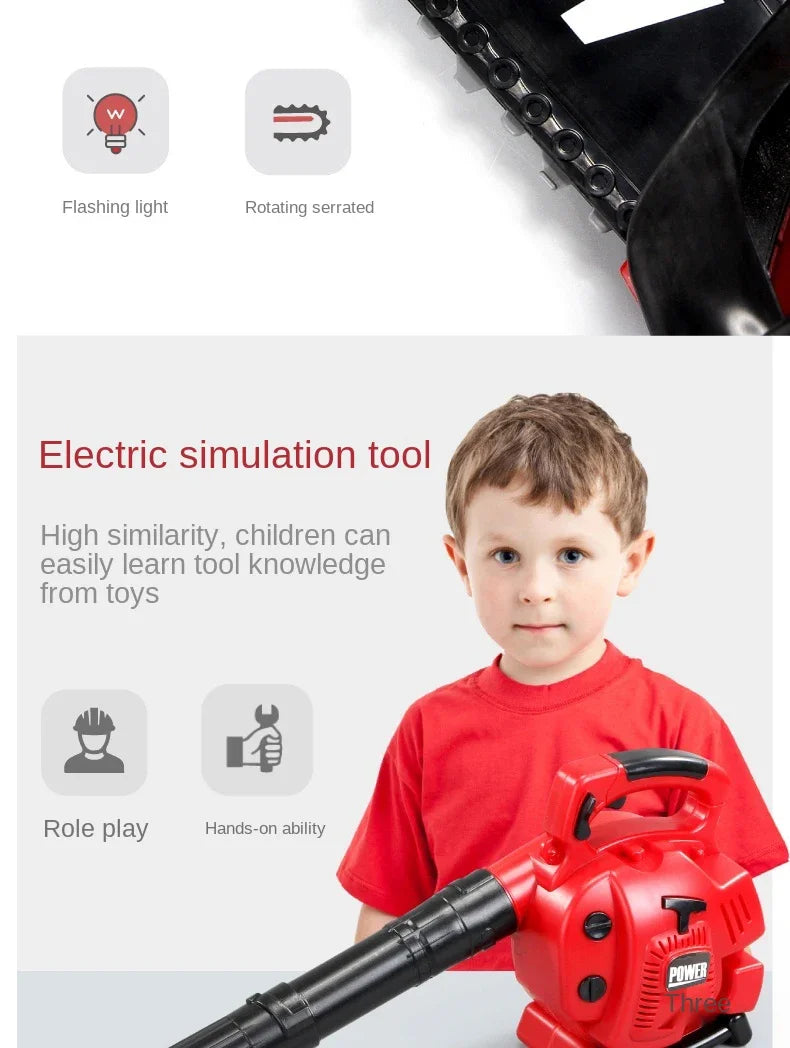 Children Electric Toolbox Pretend Play Toys Baby Simulation Tools Repair Lawn Mower Saw Hair Dryer Toy Maintenance Tool for kid Good Vibrations
