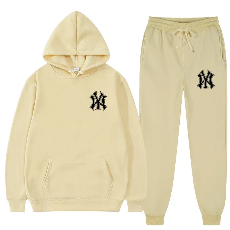 Men's running and fitness fashion casual sportswear set for autumn and winter, hooded sweatshirt + jogging pants two-piece set Good Vibrations