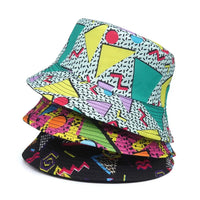 Print Design Bucket Hats Cool Personality Beach Double-sided Female Sun Hat Bucket Hat Panama Cap Fisherman Good Vibrations