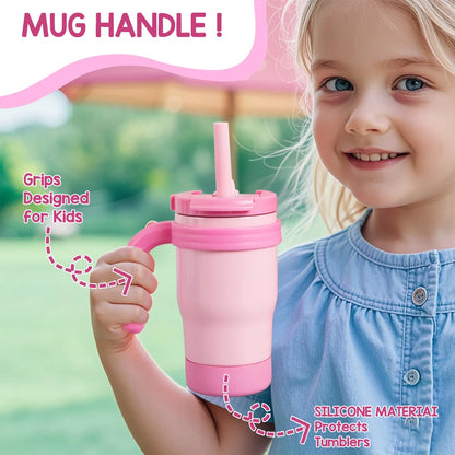 420ML Kids Thermos Bottle Leak Proof Tumbler With Handle Stainless Steel Travel Straw Mug For Toddler Boys Girls Christmas Gifts Good Vibrations