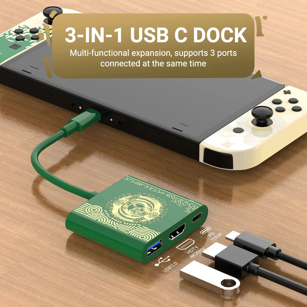4K Switch TV Docking Station 3 In 1 USB-C Game Hub With USB3.0 HDMI PD 100W For Laptop ，Switch/Switch OLED，Mobile Phone Good Vibrations