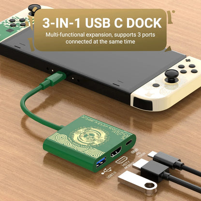 4K Switch TV Docking Station 3 In 1 USB-C Game Hub With USB3.0 HDMI PD 100W For Laptop ，Switch/Switch OLED，Mobile Phone Good Vibrations