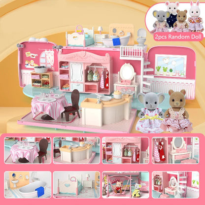 Dollhouse Koala Tour Bus Diary Girl Play House Toy Diy Bedroom Dresser Dining Kitchen Bathroom Shop Pretend Family Toys Girls Good Vibrations
