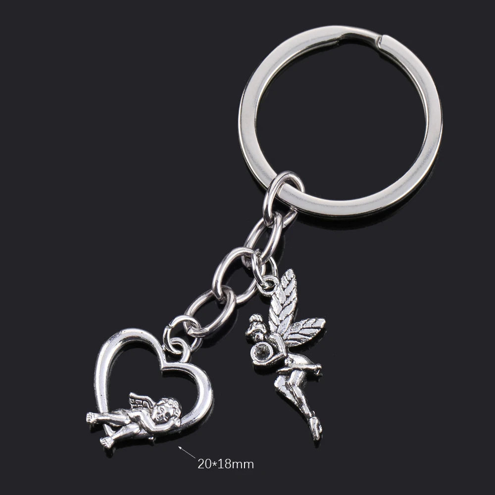 Fashion Animal Women Keychain Car Moon Cat Dog Love Heart Key Chain Friends Gift Jewelry Bag Pendant Wing Evil Eye Angel Turtles Good Vibrations