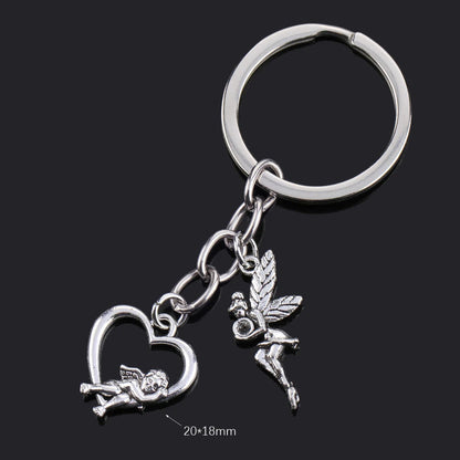 Fashion Animal Women Keychain Car Moon Cat Dog Love Heart Key Chain Friends Gift Jewelry Bag Pendant Wing Evil Eye Angel Turtles Good Vibrations